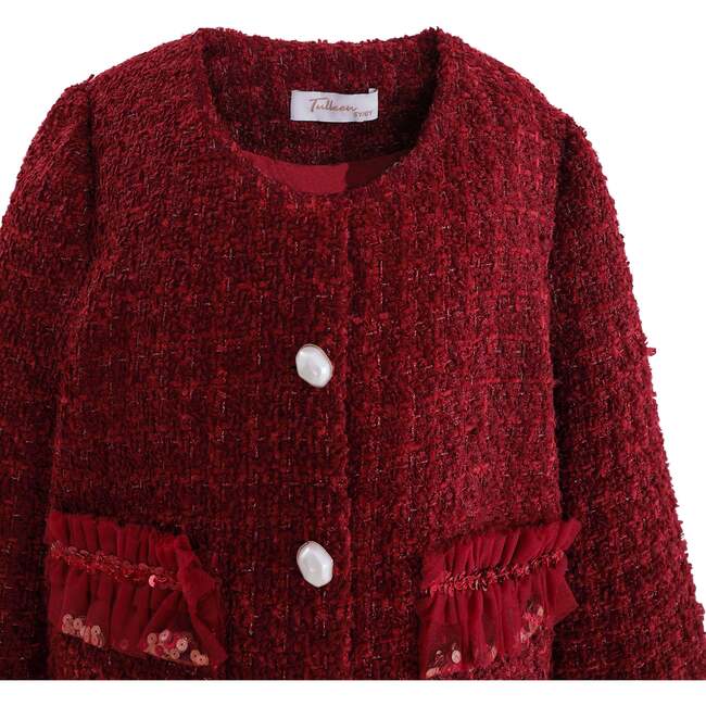 Tweed Button-Up Jacket, Red - Jackets - 3