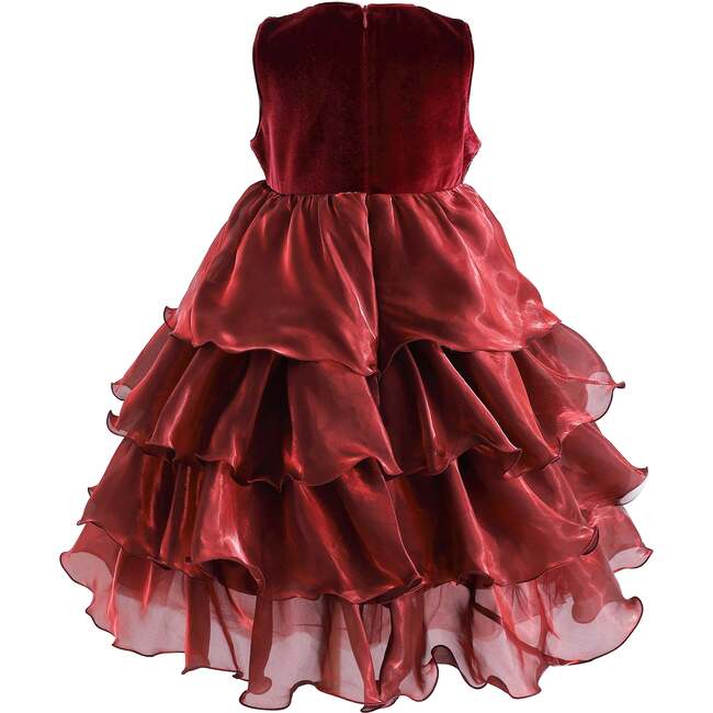 Sequin & Tiered Organza Dress, Red - Dresses - 4