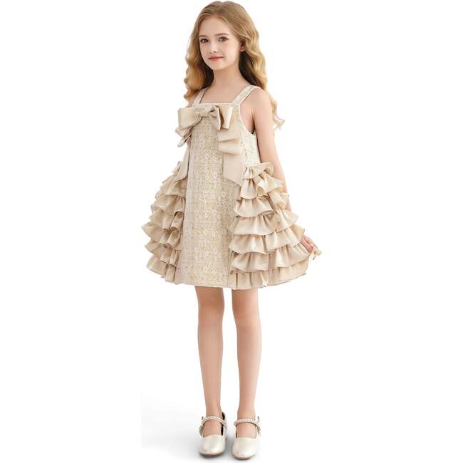 Ruffle Cascade Bow Dress, Cream - Dresses - 5