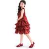 Sequin & Tiered Organza Dress, Red - Dresses - 5