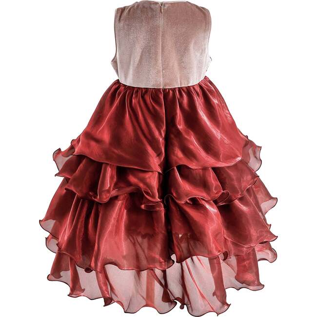 Tiered Satin Party Dress, Red - Dresses - 4