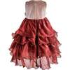 Tiered Satin Party Dress, Red - Dresses - 4