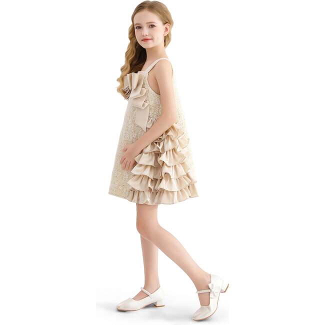 Ruffle Cascade Bow Dress, Cream - Dresses - 6