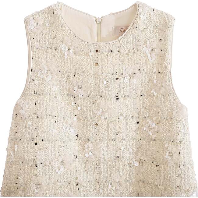 Sequin Feather-Hem Dress, Cream - Dresses - 4