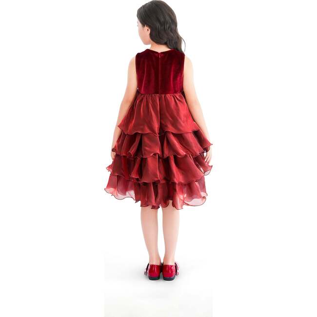 Sequin & Tiered Organza Dress, Red - Dresses - 6