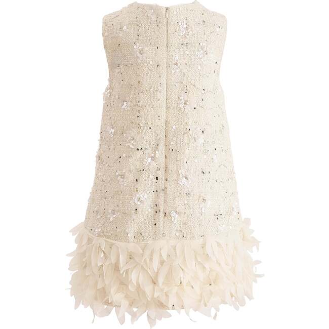 Sequin Feather-Hem Dress, Cream - Dresses - 5