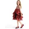 Tiered Satin Party Dress, Red - Dresses - 5