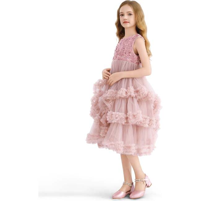 Sequin & Cascading Tulle Gown, Pink - Dresses - 5