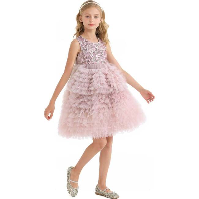 Sparkle Tiered Tulle Dress, Pink - Dresses - 6