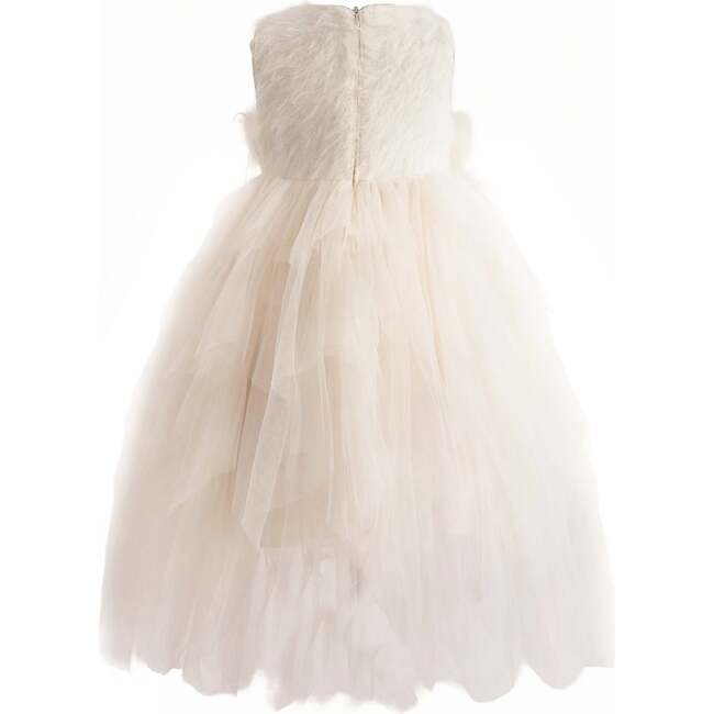 Feathered Tulle Party Dress, White - Dresses - 4