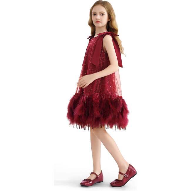 Sequin Feather Dress, Red - Dresses - 5
