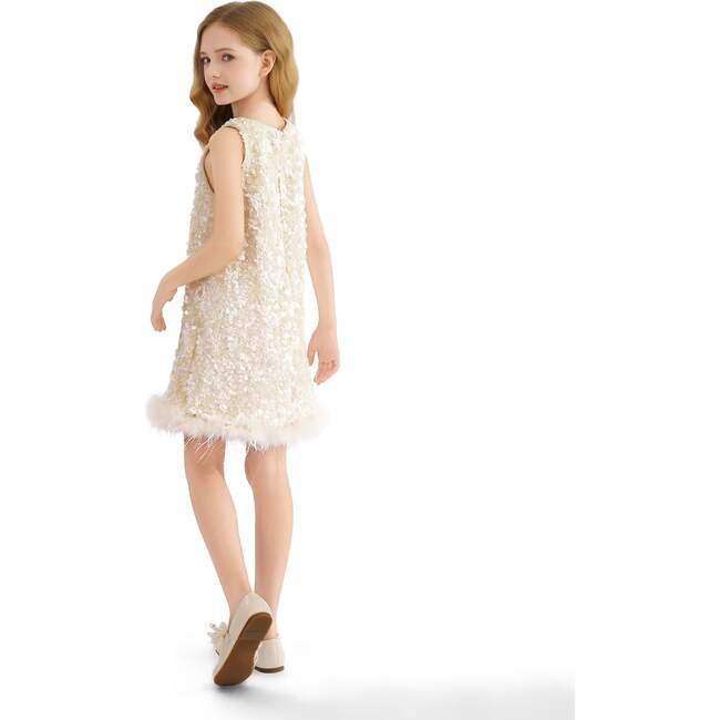 Sequin Feather Dress, Ivory - Dresses - 6