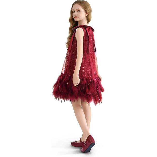 Sequin Feather Dress, Red - Dresses - 6