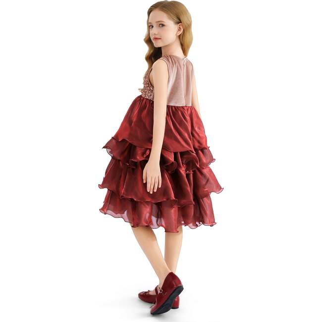 Tiered Satin Party Dress, Red - Dresses - 6