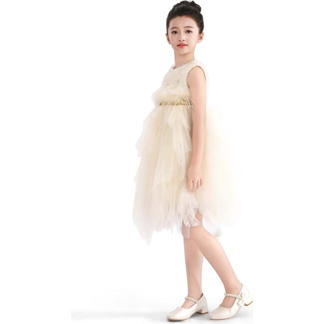 Feathered Tulle Party Dress, White - Dresses - 5