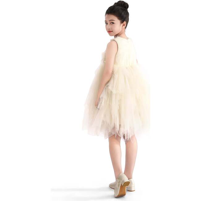 Feathered Tulle Party Dress, White - Dresses - 6