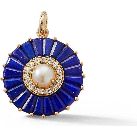 14K Gold Lapis Diamond & Pearl Emily Charm