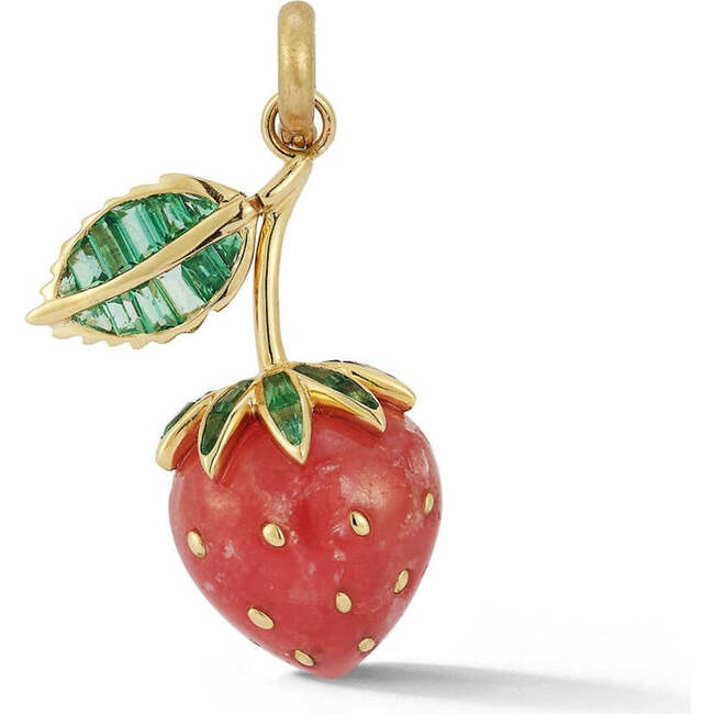 14K Gold Emerald & Rhodochrosite Sweet Strawberry Charm