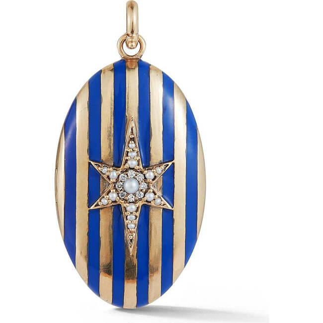 14K Gold Gemstone & Blue Enamel Lillian Locket