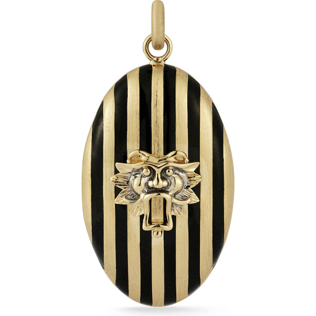 14K Gold & Black Enamel Guardian Lion Lynn Locket