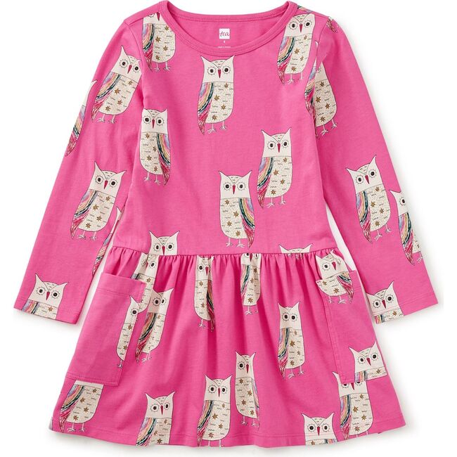 Long Sleeve Pocket Dress, Rainbow Eagle Owl