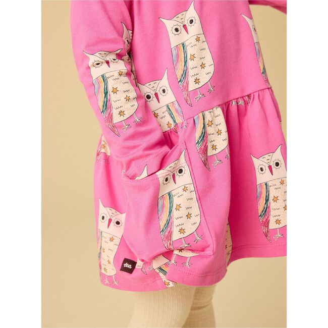 Long Sleeve Pocket Dress, Rainbow Eagle Owl - Dresses - 3