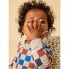 Long Sleeve Snap Front Romper, Multicolored Checkerboard - Rompers - 4 - thumbnail
