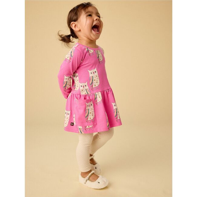 Long Sleeve Pocket Dress, Rainbow Eagle Owl - Dresses - 4