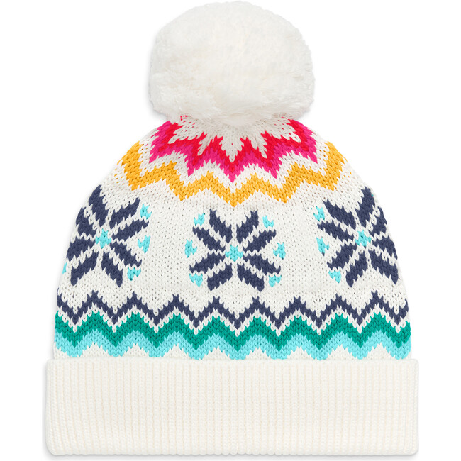 Kids Rainbow Snowflake Fair Isle Beanie, Ivory Rainbow Snowflake Fair Isle