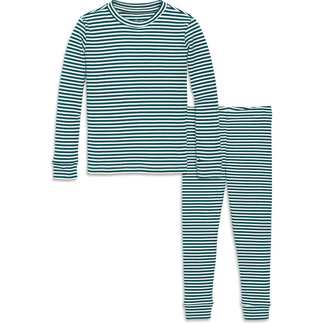 Kids Organic Pj Set In Stripe, Forest / Ivory Mini Stripe