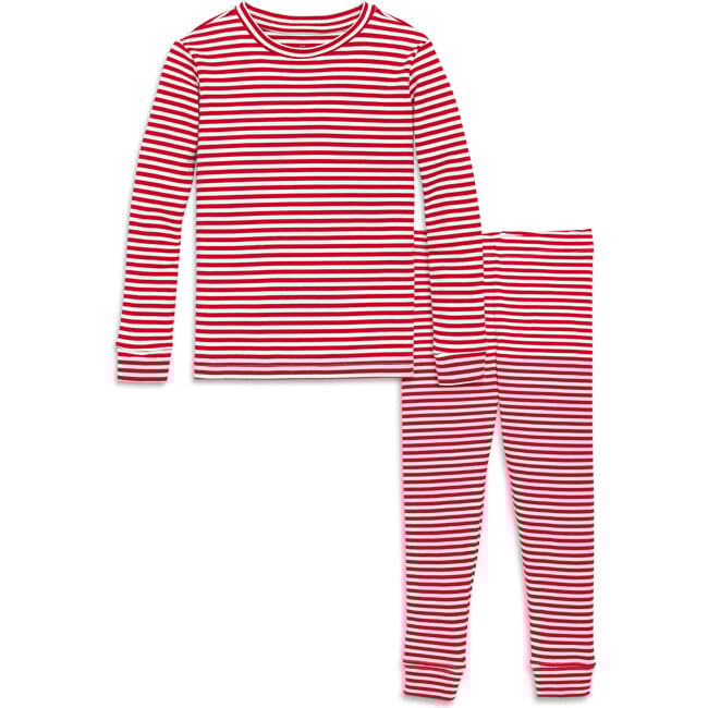 Kids Organic Pj Set In Stripe, Cherry / Ivory Mini Stripe