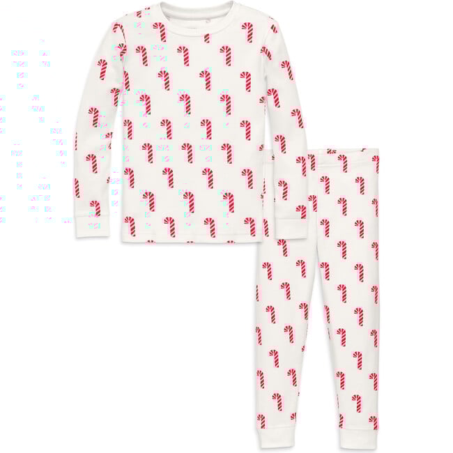 Kids Organic Pj Set In Candy Canes, Candy Canes