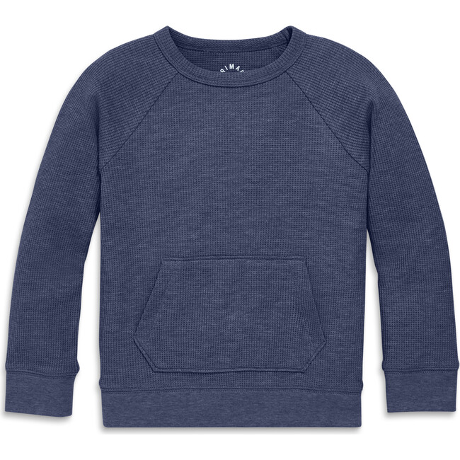 Kids Heathered Waffle Pocket Tee, Heather Navy