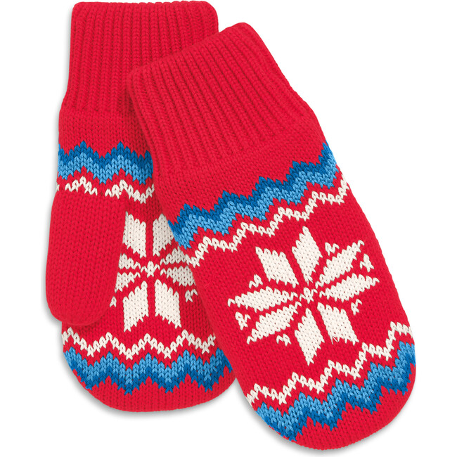 Kids Fleece-Lined Snowflake Fair Isle Mittens, Lollipop Snowflake Fair Isle