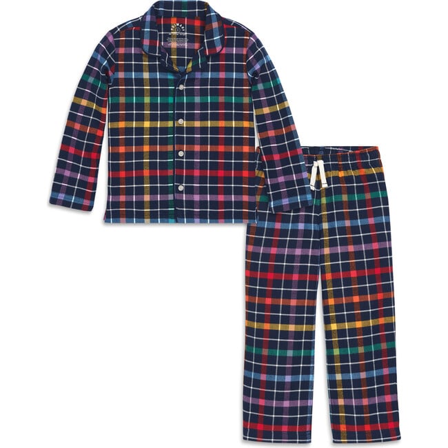 Kids Flannel Pj Set In Rainbow Plaid, Navy / Rainbow Plaid