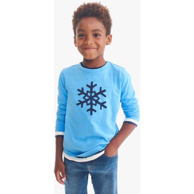 Kids Long Sleeve Snowflake Tee, Cornflower Snowflake