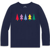 Kids Long Sleeve Rainbow Trees Tee, Navy Rainbow Tree Graphic - T-Shirts - 1 - thumbnail