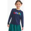 Kids Long Sleeve Rainbow Trees Tee, Navy Rainbow Tree Graphic - T-Shirts - 2 - thumbnail