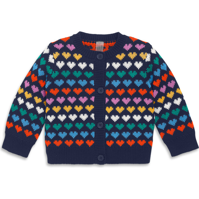 Baby Rainbow Hearts Cardigan, Navy Rainbow Hearts