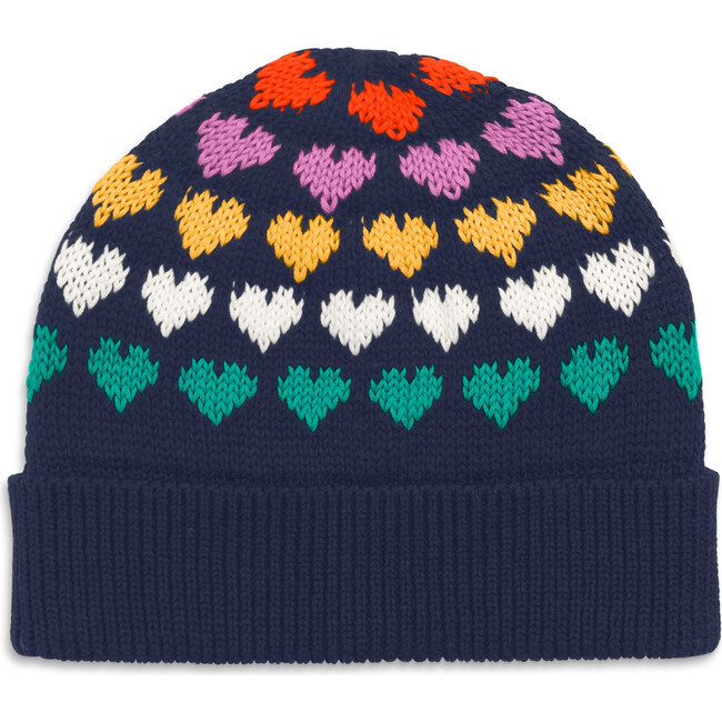 Baby Rainbow Hearts Beanie, Navy Rainbow Hearts