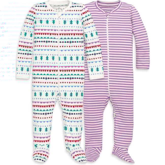 Baby Organic Footie Set In Merry Ribbons, Ivory Multi Fairisle