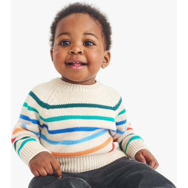 Baby Rainbow Stripe Sweater, Heather Sand Multi Stripe - Sweaters - 4