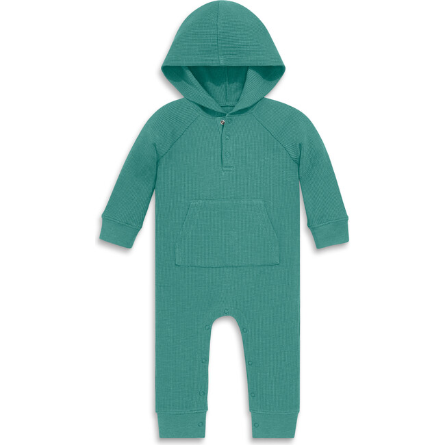 Baby Heathered Waffle Henley Romper, Heather Sunwashed Teal