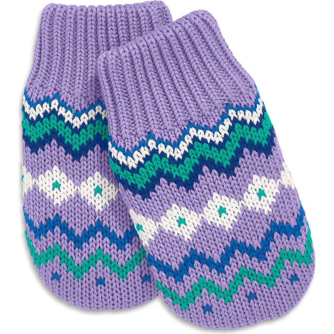 Baby Fleece-Lined Fair Isle Mittens, Iris Fair Isle
