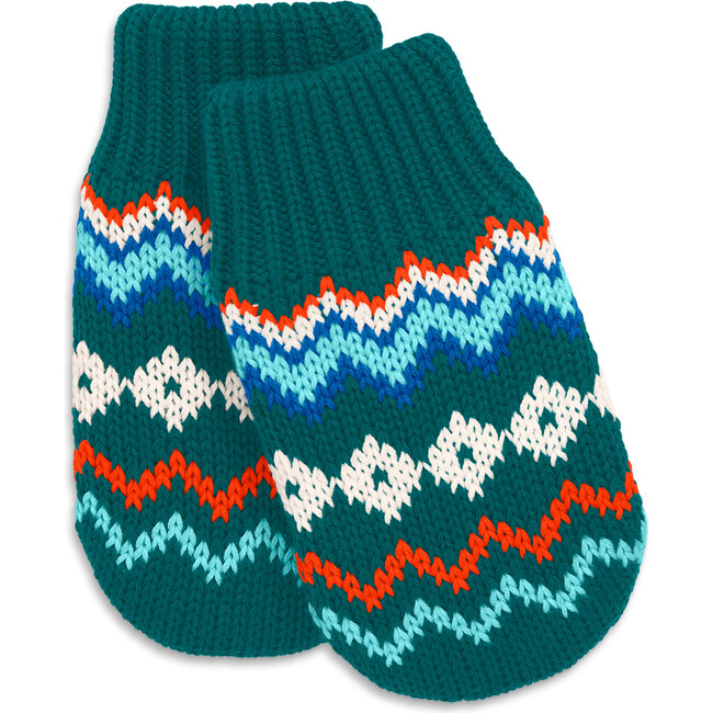 Baby Fleece-Lined Fair Isle Mittens, Spruce Rainbow Fairisle