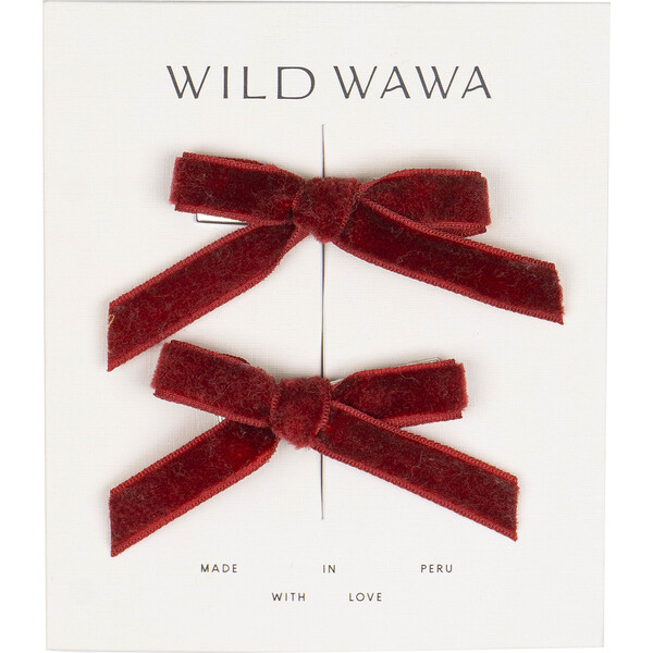 Velvet Attachment Rey Velvet Bow Clip Set, Ruby - Wild Wawa Hair Accessories | Maisonette