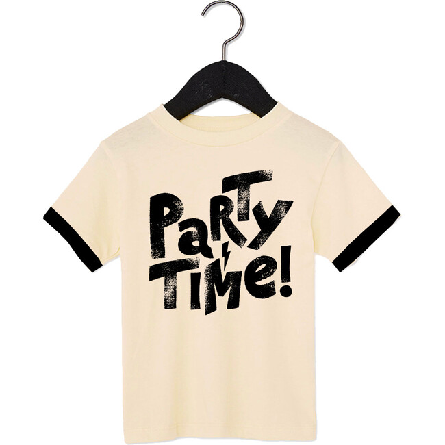Party Time' Crew Neck Tee, Cream - T-Shirts - 1