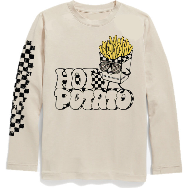 Hot Potato Graphic Print Long Sleeve Tee, Cream - T-Shirts - 1