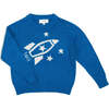 Rocket Space Knit Long Sleeve Ribbed Round Neck Jumper, Cobalt - Sweaters - 1 - thumbnail