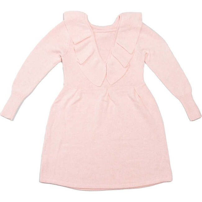 Ruffled Front Round Neck Long Puff Sleeve Dress, Blush